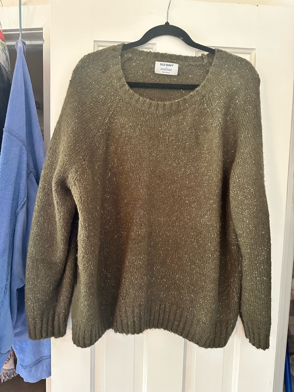 Old Navy Olive Green Metallic Scoopneck Sweater